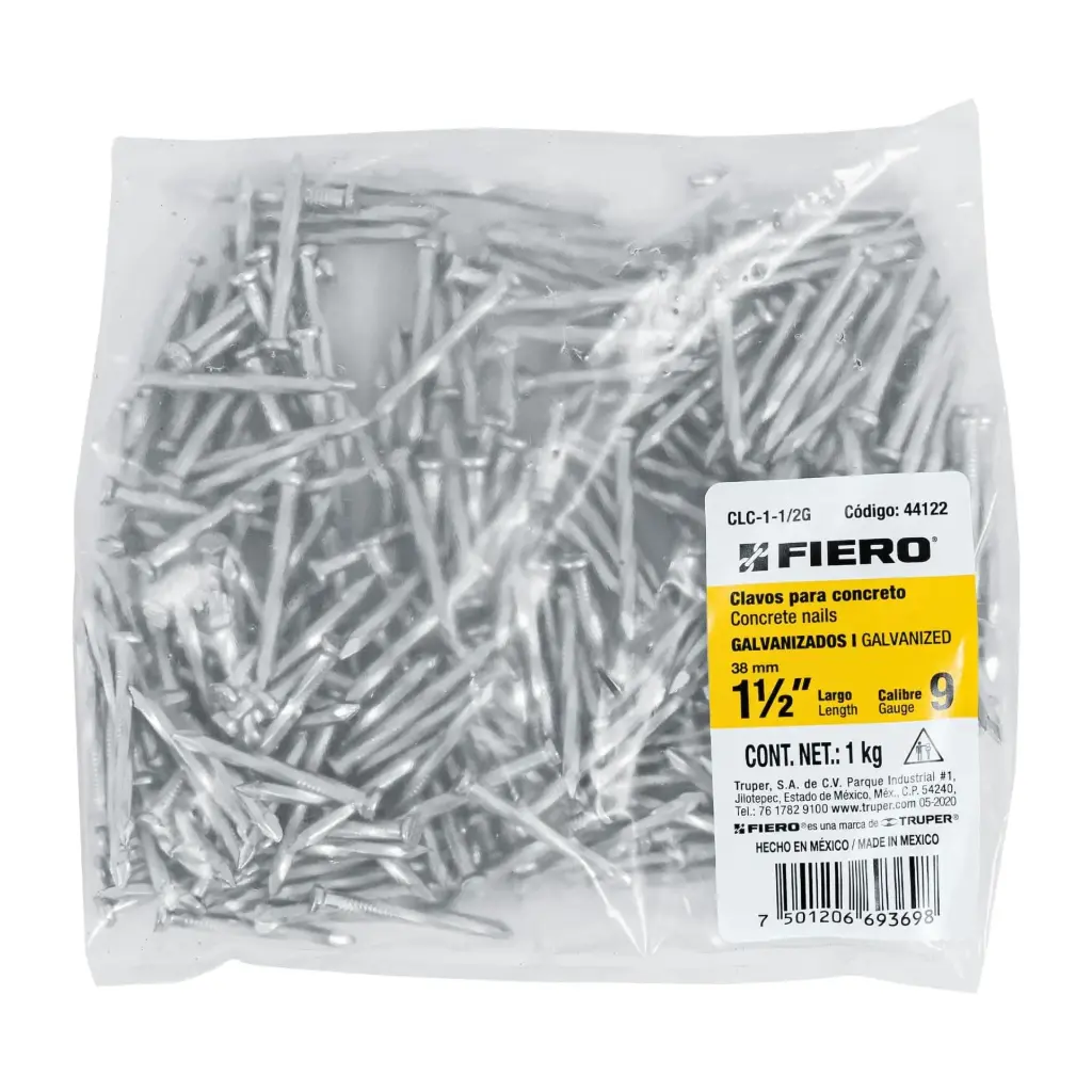 44122 Bolsa con 1/4 kg de clavos para concreto galvanizados 1-1/2' CLC-1-1/2G