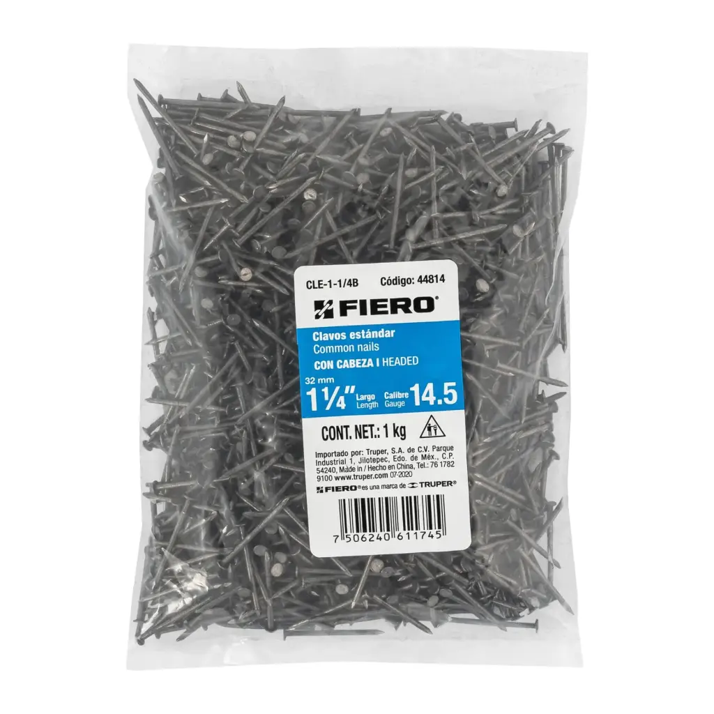 44814 Bolsa con 1/2 kg de clavo estándar 1-1/4' con cabeza, Fiero CLE-1-1/4B 