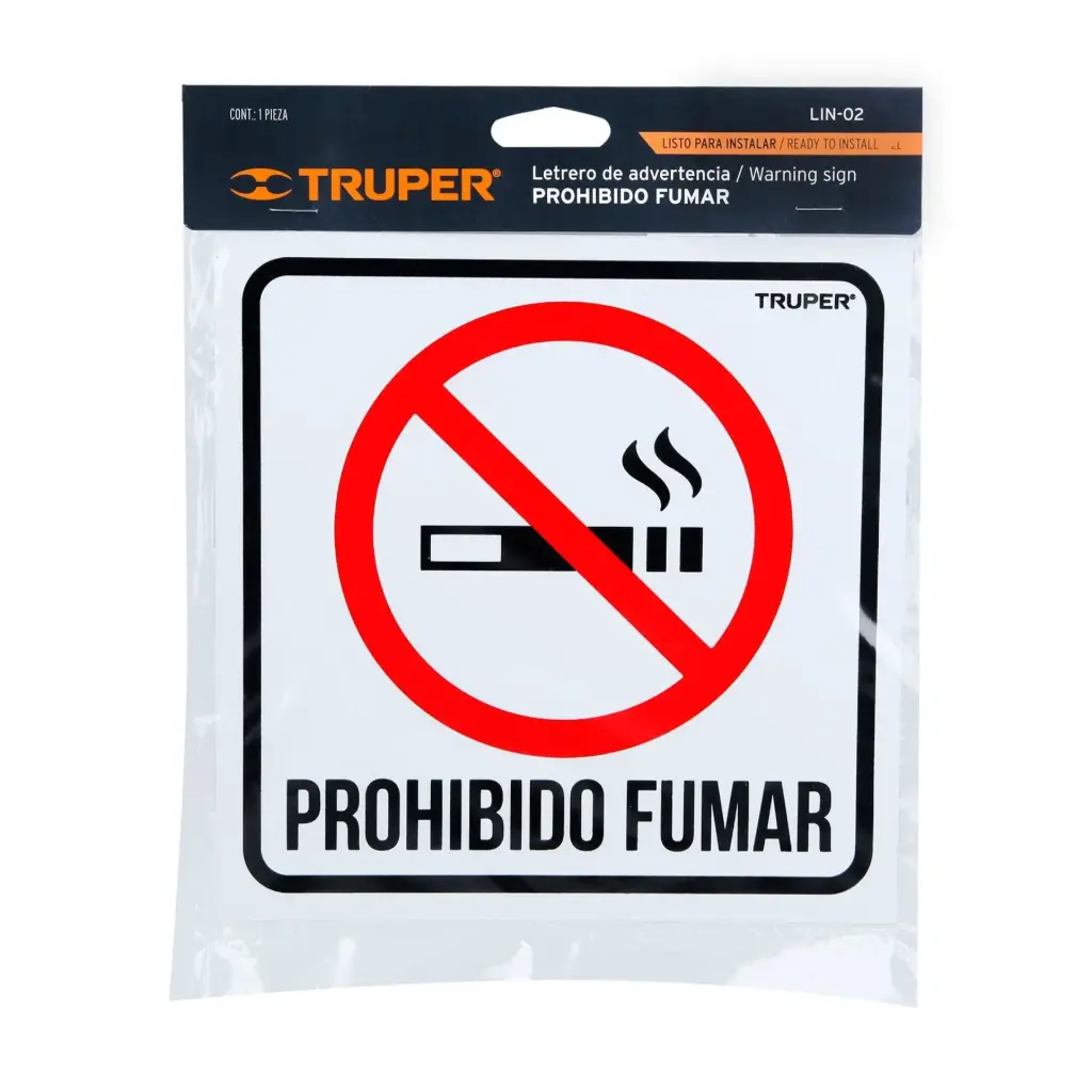 18293 Letrero de señalización 'NO FUMAR', 19 x 19 cm, Truper LIN-02
