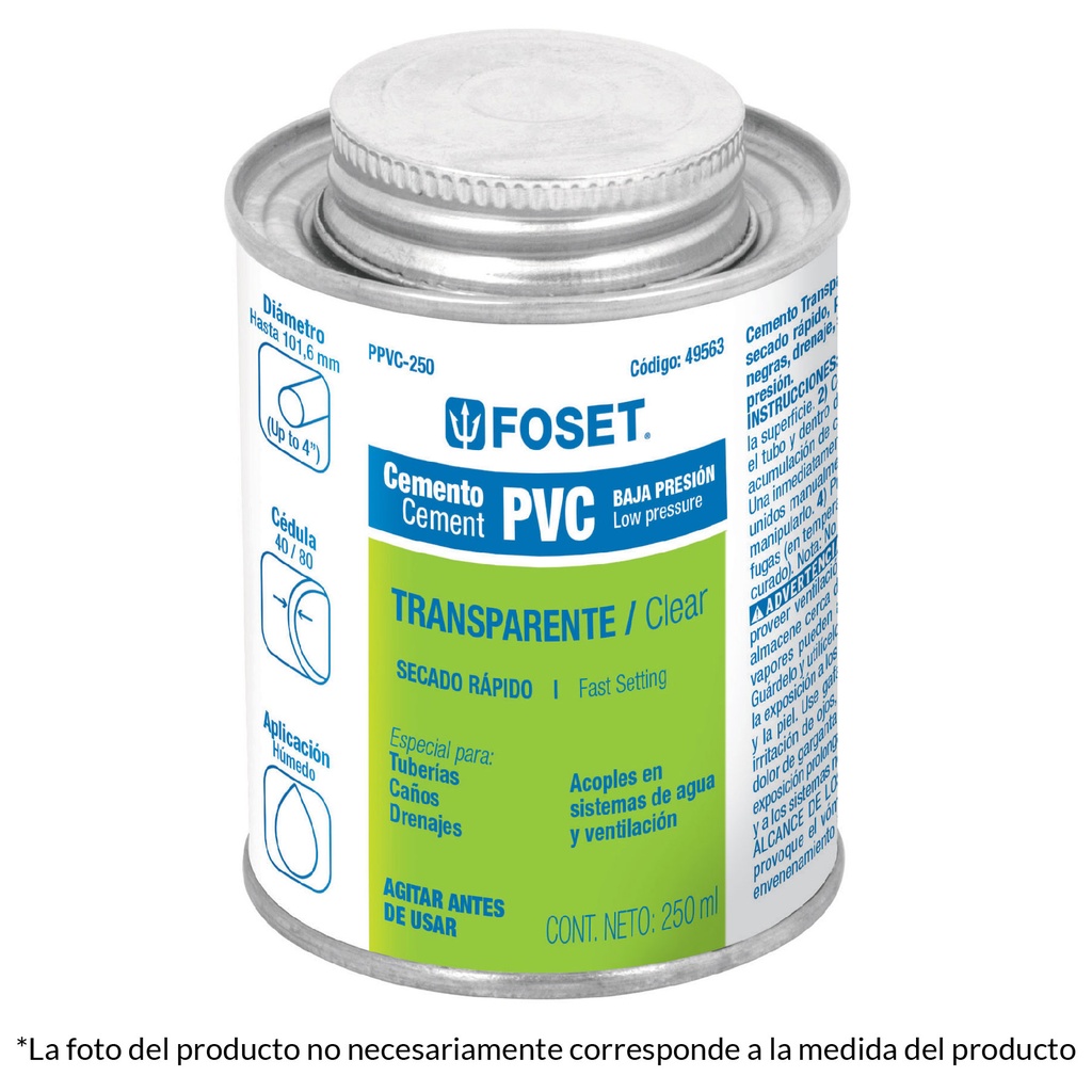 49564 Cemento para PVC en bote de 500 ml, baja presión, Foset PPVC-500