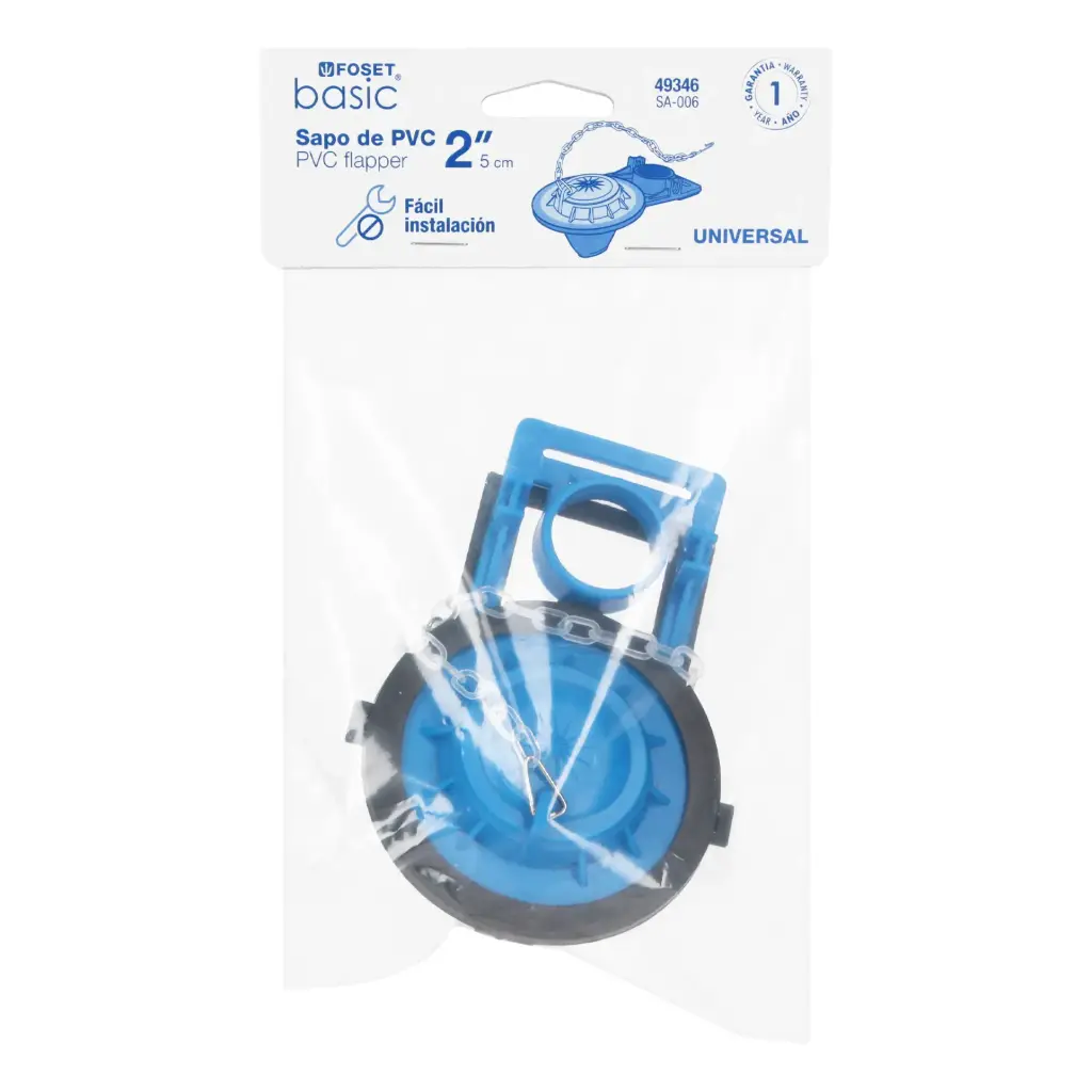 49346 Sapo de 2' de PVC para WC, azul, con cadena plástica, Foset SA-006