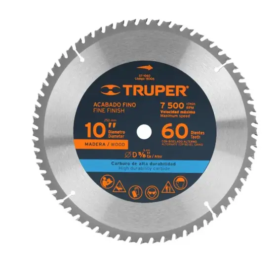 18306 Disco sierra 10' para madera, 60 dientes centro 5/8', Truper ST-1060