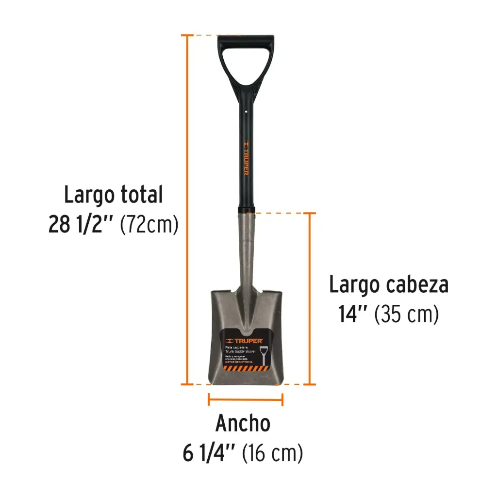 17194 Pala cajuelera cuadrada, puño 'D' mango de madera, Truper TR-BYC