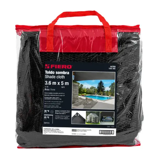 [44709] 44709 Toldo negro de 5 m de polietileno 80% sombra, ancho 3.60 m TOSO-805