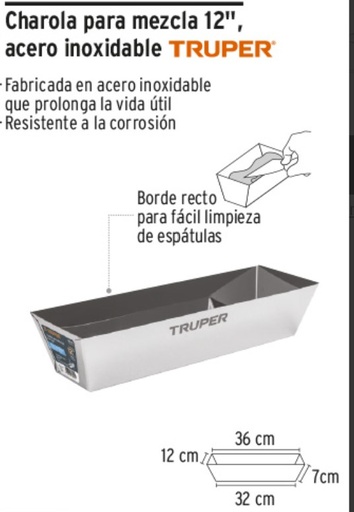 [100798] 100798 100798 Charola de 12' de acero inoxidable para mezcla, Truper CHAR-12