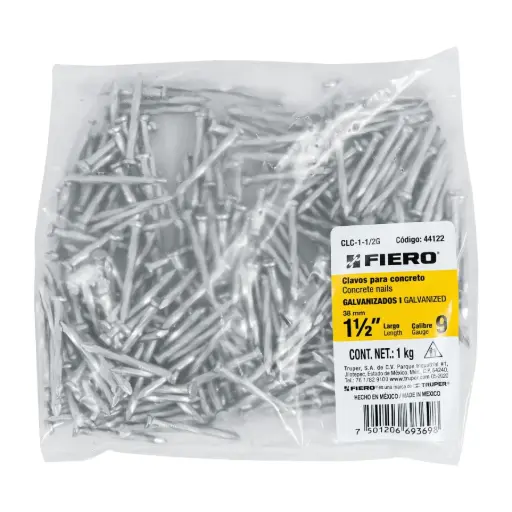 [44122-1/4g] 44122 Bolsa con 1/4 kg de clavos para concreto galvanizados 1-1/2' CLC-1-1/2G