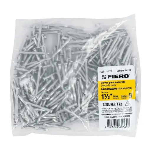 [44122-1/2] 44122 Bolsa con 1/2 kg de clavos para concreto galvanizados 1-1/2' CLC-1-1/2G