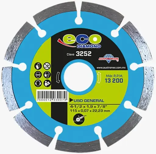 [190-3252] 190-3252 3252 DISCO DIAMANTE SEGMENTADO 4-1/2"X7/8" USO GENERAL ECO
