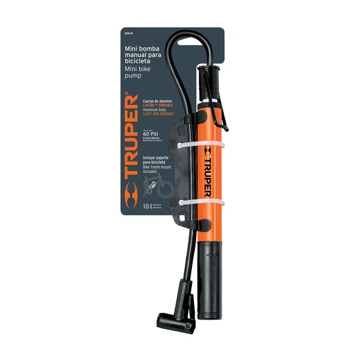 [13790] 13790 Mini bomba manual para bicicleta, 60 PSI, Truper BOM-MI