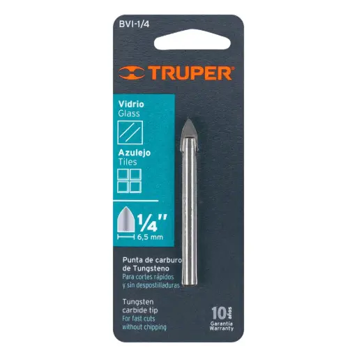 [11702] 11702 Broca para vidrio y azulejo de 1/4', Truper BVI-1/4