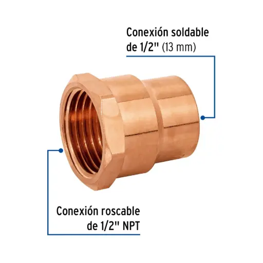 [49656] 49656 Conector de cobre, rosca interior 1/2', Foset CC-601