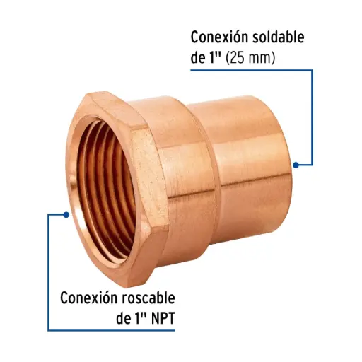 [49658] 49658 Conector de cobre, rosca interior 1', Foset CC-603