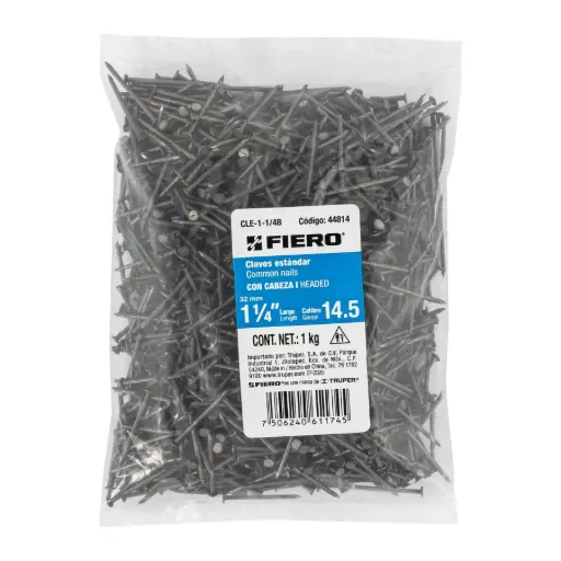 [44814] 44814 Bolsa con 1 kg de clavo estándar 1-1/4' con cabeza, Fiero CLE-1-1/4B
