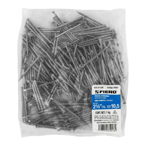 [45022] 45022 Bolsa con 1 kg de clavo estándar 2-1/2' con cabeza, Fiero CLE-2-1/2B