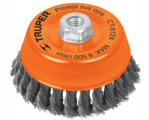 [11542] 11542 Carda copa 5' alambre trenzado grueso, eje 5/8'-11, Truper CT-612X
