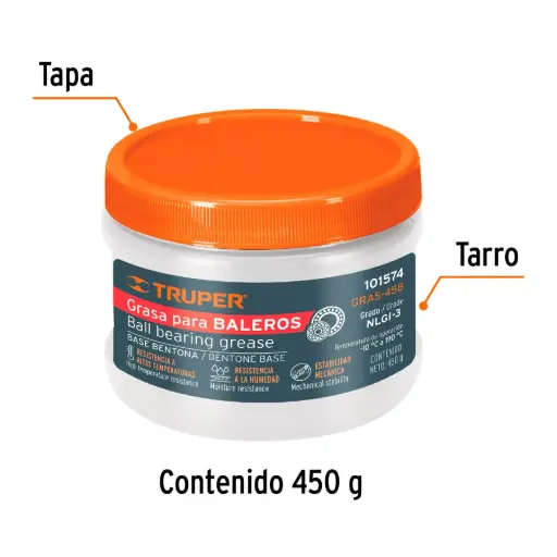 [101571] 101571 Grasa de calcio para chasis, 450 g, Truper GRAS-45C