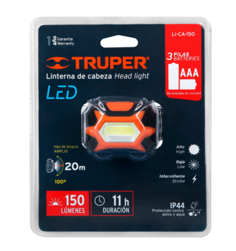 [11751] 11751 SUST LI-CA 60R Linterna de minero 1 LED 150 lm de 3 pilas AAA, Truper LI-CA-150