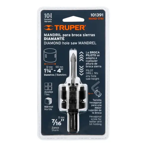 [101391] 101391 Mandril para brocasierra diamante con rosca 7/16', Truper MAND-7/16I