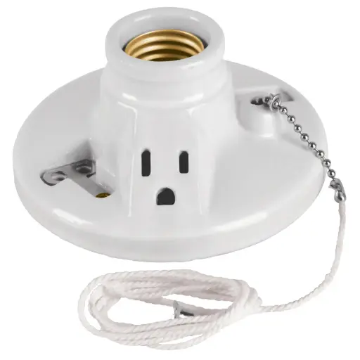 [46526] 46526 Portalámpara de porcelana, con ladrón y cadena, Volteck POPO-20