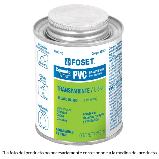 [49564] 49564 Cemento para PVC en bote de 500 ml, baja presión, Foset PPVC-500