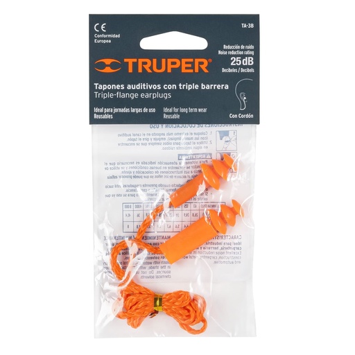 [14225] 14225 Tapón auditivo reutilizable triple barrera con cordón TA-3B