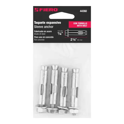 [44360] 44360 Bolsa con 4 taquetes expansivos de 1/4' con tornillo, Fiero TAE-1/4T