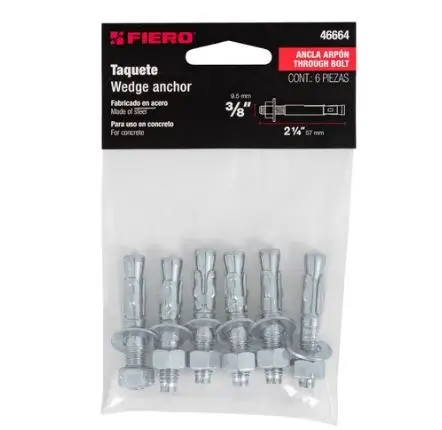 [46664] 46664 Bolsa con 6 taquetes arpón 3/8' x 2-1/4', Fiero TAE-3/8A1